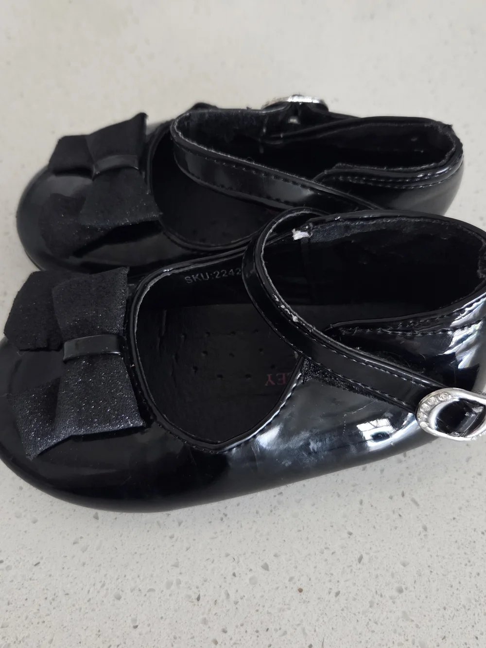Girls' Black Patent Mary Jane Dress Shoes with Bow Laura Ashley Size 9 6.25in